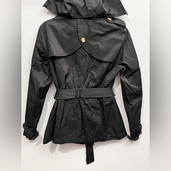 Madden Girl Black Trench Coat with Brown Buttons Medium - Picture 4 of 13